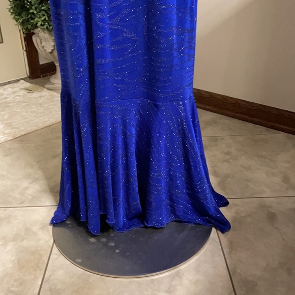 ATOC LONG FORMAL sleeveless DRESS STRETCH SPARKLE mermaid hem ROYAL BLUE size XL - Picture 2 of 9